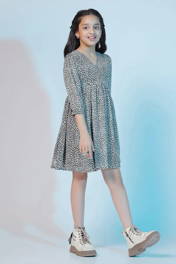 Black_Georgette_Animal_Printed_Above_Knee_Length_Dress_For_Girls