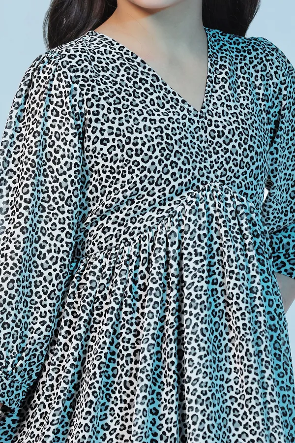 Black_Georgette_Animal_Printed_Above_Knee_Length_Dress_For_Girls