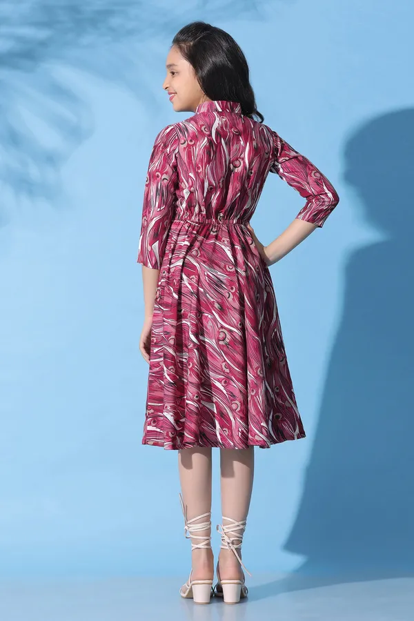 Wine_Muslin_All-Over_Printed_Knee_Length_Dress_For_Girls