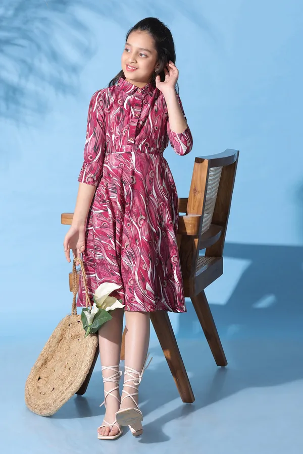 Wine_Muslin_All-Over_Printed_Knee_Length_Dress_For_Girls