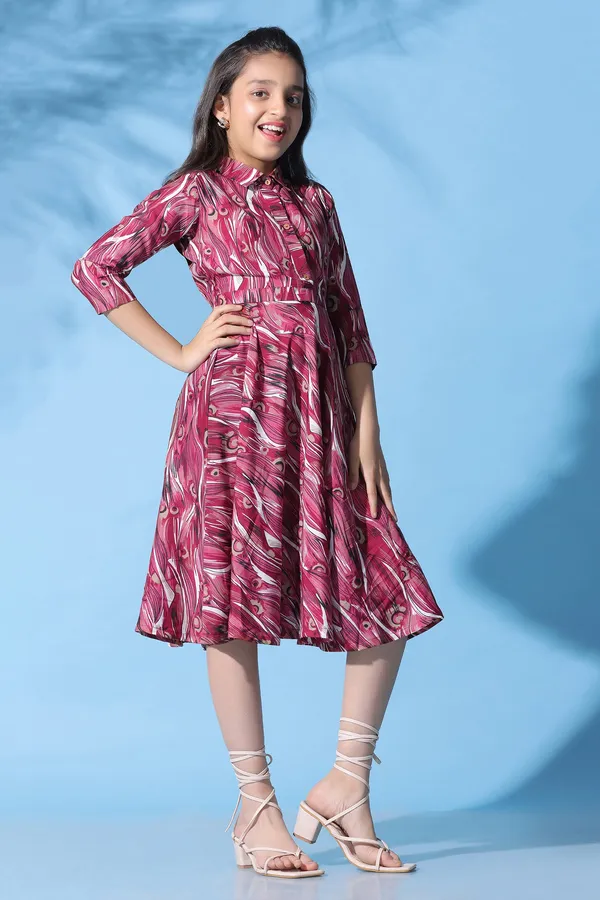 Wine_Muslin_All-Over_Printed_Knee_Length_Dress_For_Girls