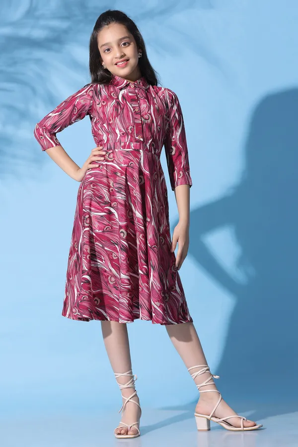 Wine_Muslin_All-Over_Printed_Knee_Length_Dress_For_Girls