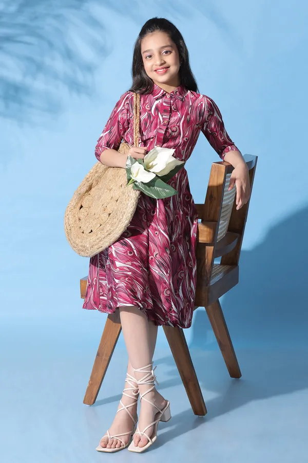 Wine_Muslin_All-Over_Printed_Knee_Length_Dress_For_Girls