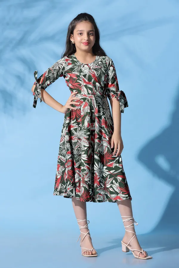Green_Muslin_Floral_Printed_Calf_Length_Dress_For_Girls