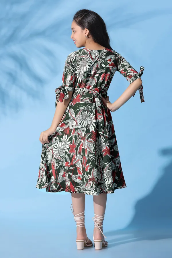 Green_Muslin_Floral_Printed_Calf_Length_Dress_For_Girls