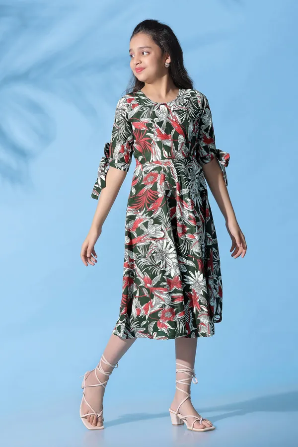 Green_Muslin_Floral_Printed_Calf_Length_Dress_For_Girls