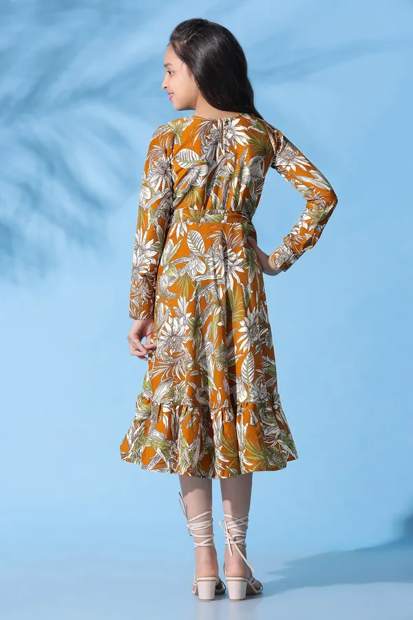 Mustard_Muslin_All_Over_Printed_Calf_Length_Dress_For_Girls