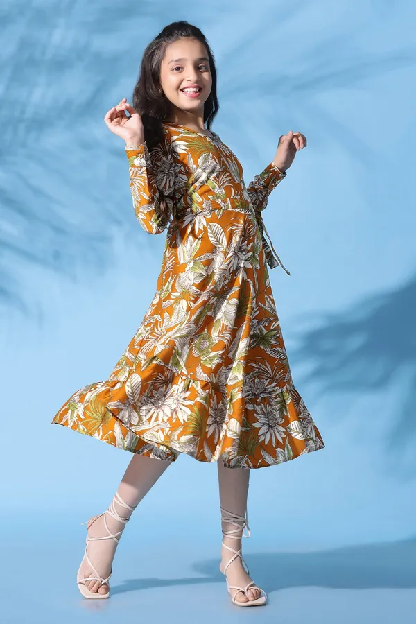 Mustard_Muslin_All_Over_Printed_Calf_Length_Dress_For_Girls