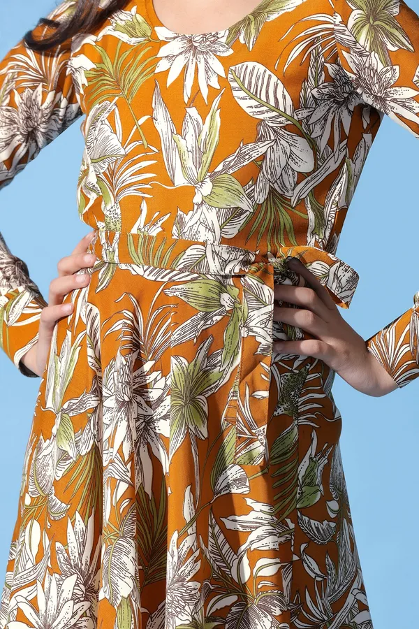 Mustard_Muslin_All_Over_Printed_Calf_Length_Dress_For_Girls