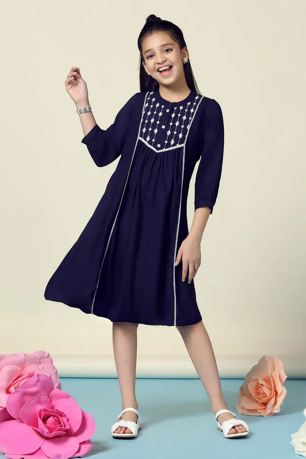 Navy_Blue_Rayon_Embroidered_Fit_And_Flare_Knee_Length_Dress_For_Girls