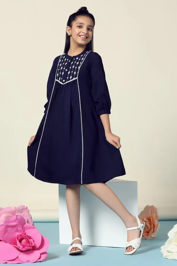 Navy_Blue_Rayon_Embroidered_Fit_And_Flare_Knee_Length_Dress_For_Girls