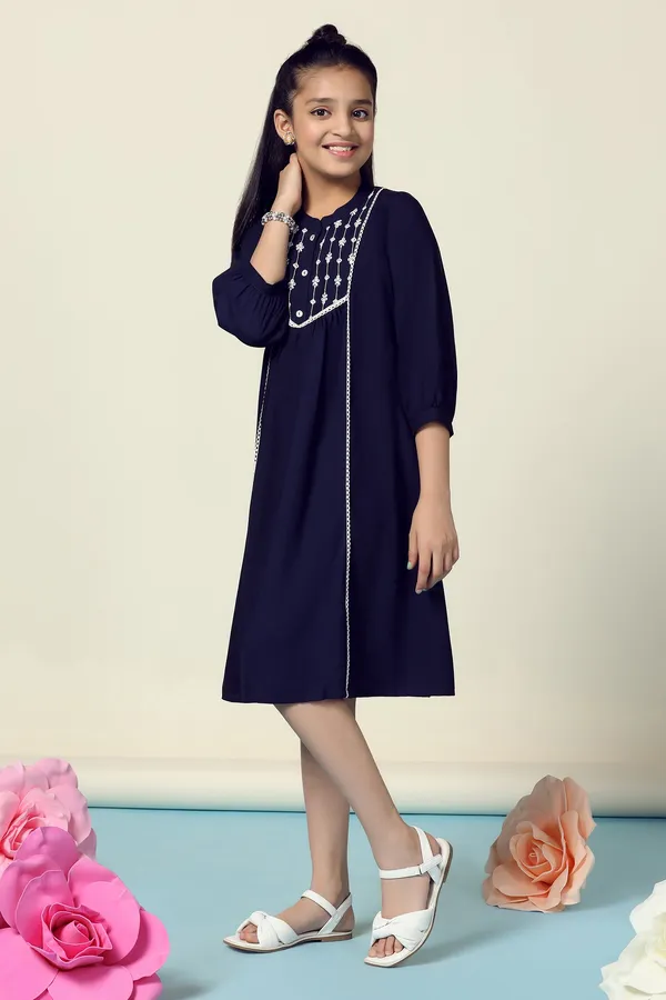 Navy_Blue_Rayon_Embroidered_Fit_And_Flare_Knee_Length_Dress_For_Girls