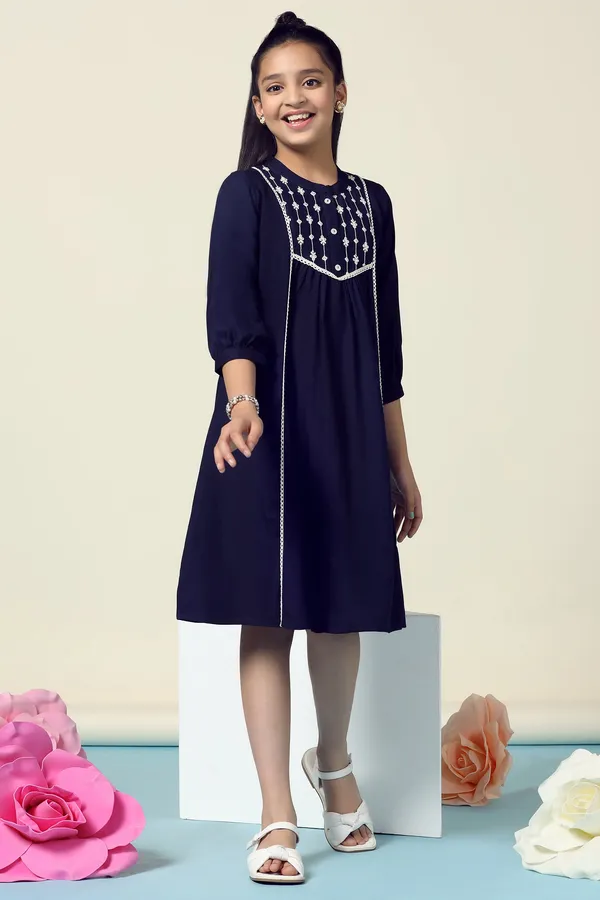 Navy_Blue_Rayon_Embroidered_Fit_And_Flare_Knee_Length_Dress_For_Girls
