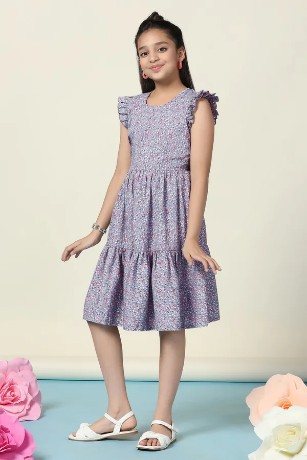 Grey_Bsy_Floral_Printed_Tiered_Knee_Length_Dress_For_Girls
