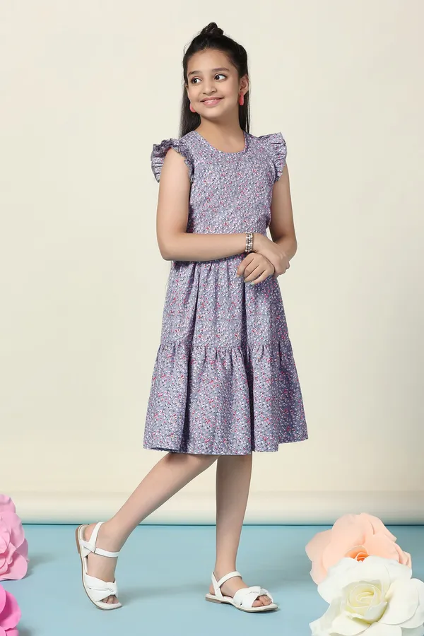Grey_Bsy_Floral_Printed_Tiered_Knee_Length_Dress_For_Girls