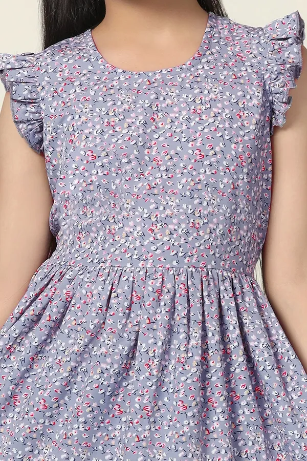 Grey_Bsy_Floral_Printed_Tiered_Knee_Length_Dress_For_Girls