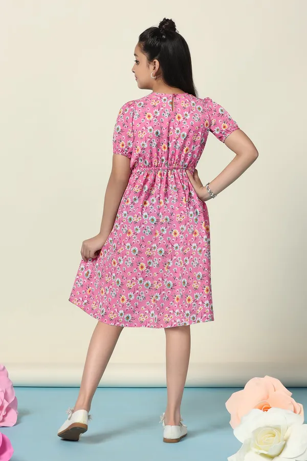 Pink_Lexus_Checks_Floral_Printed_Fit_And_Flare_Knee_Length_Dress_For_Girls