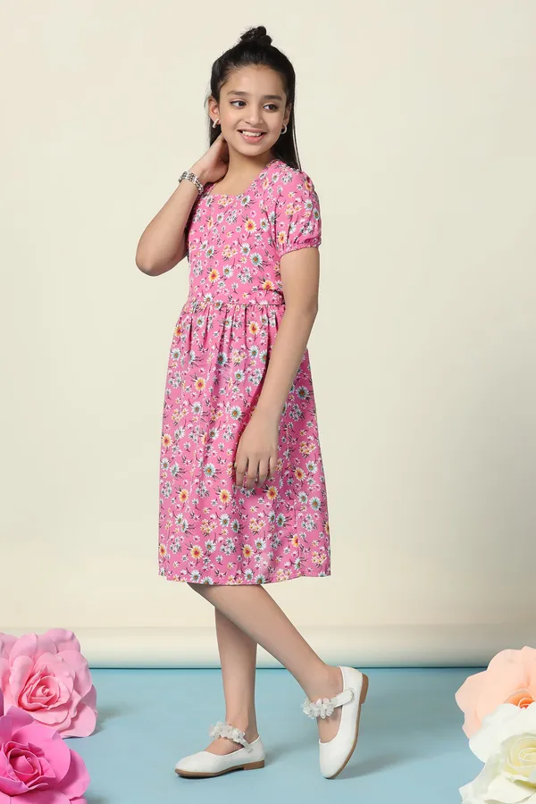 Pink_Lexus_Checks_Floral_Printed_Fit_And_Flare_Knee_Length_Dress_For_Girls