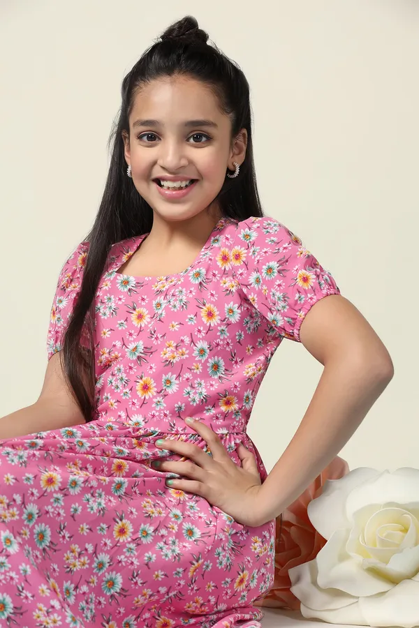 Pink_Lexus_Checks_Floral_Printed_Fit_And_Flare_Knee_Length_Dress_For_Girls