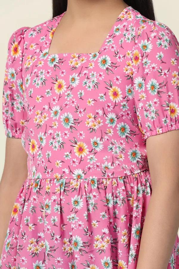 Pink_Lexus_Checks_Floral_Printed_Fit_And_Flare_Knee_Length_Dress_For_Girls