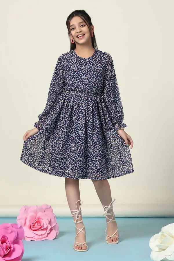 Blue_Georgette_Floral_Printed_Fit_And_Flare_Knee_Length_Dress_For_Girls
