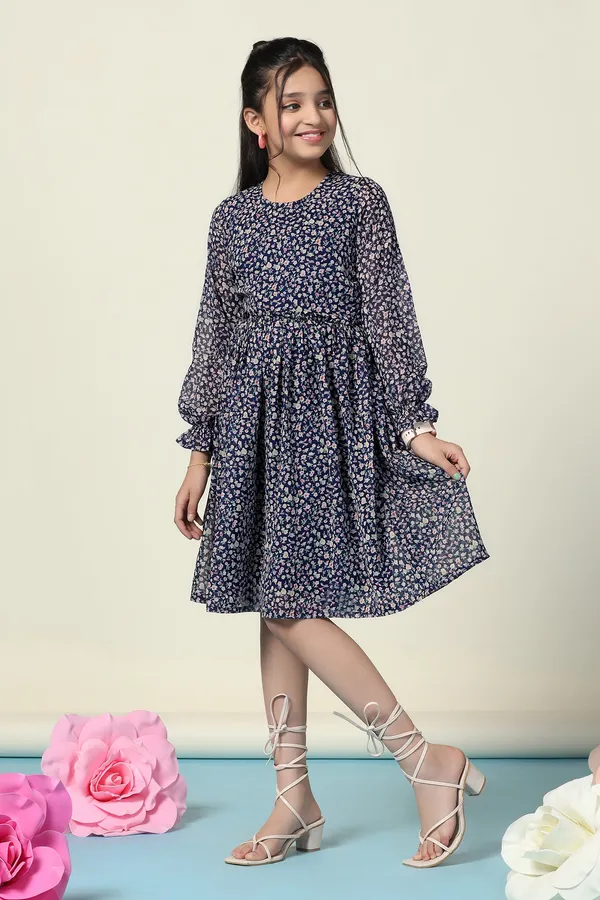 Blue_Georgette_Floral_Printed_Fit_And_Flare_Knee_Length_Dress_For_Girls