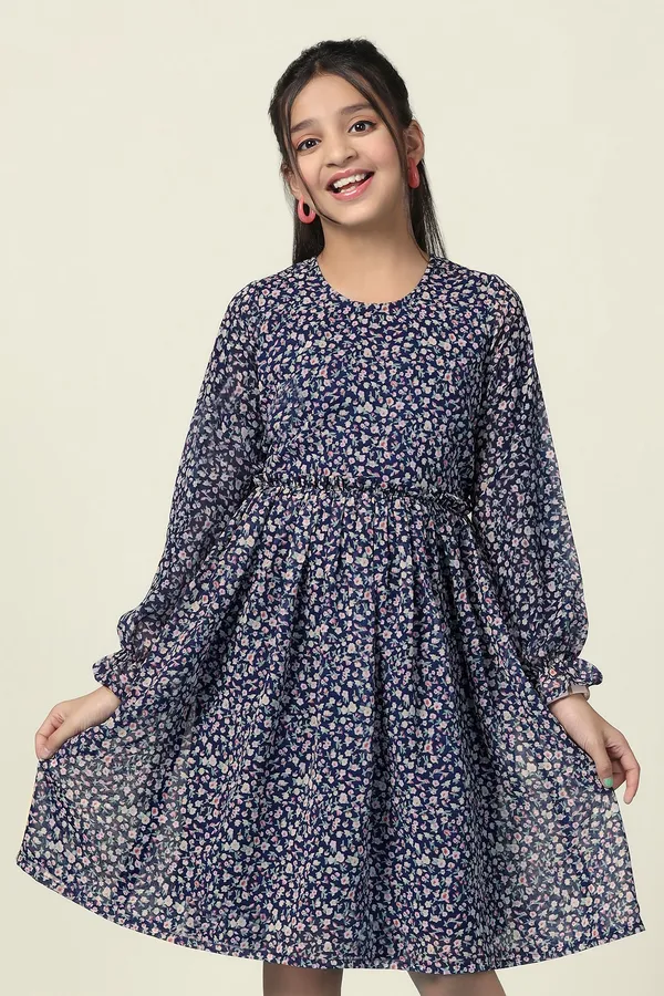 Blue_Georgette_Floral_Printed_Fit_And_Flare_Knee_Length_Dress_For_Girls
