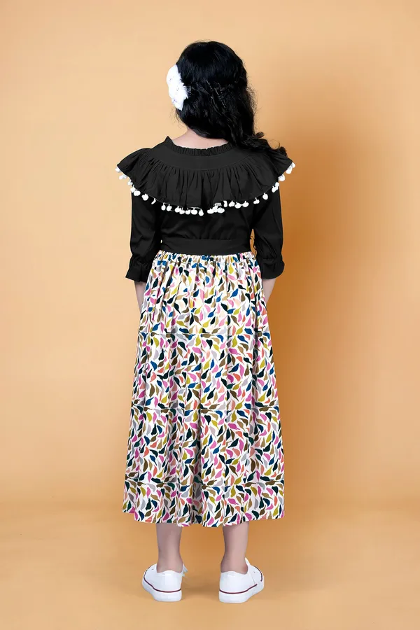 Black_Crepe_Printed_Calf_Length_Dress_For_Girls
