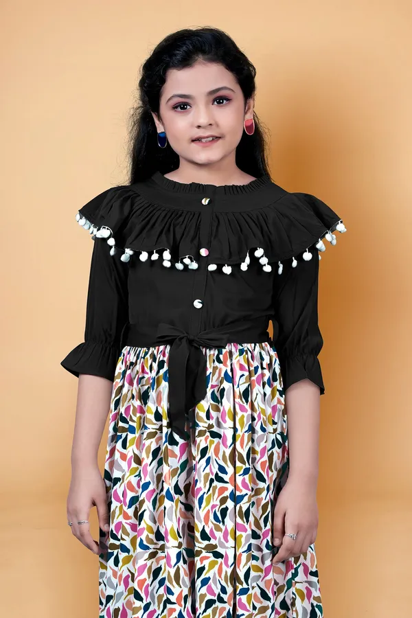 Black_Crepe_Printed_Calf_Length_Dress_For_Girls