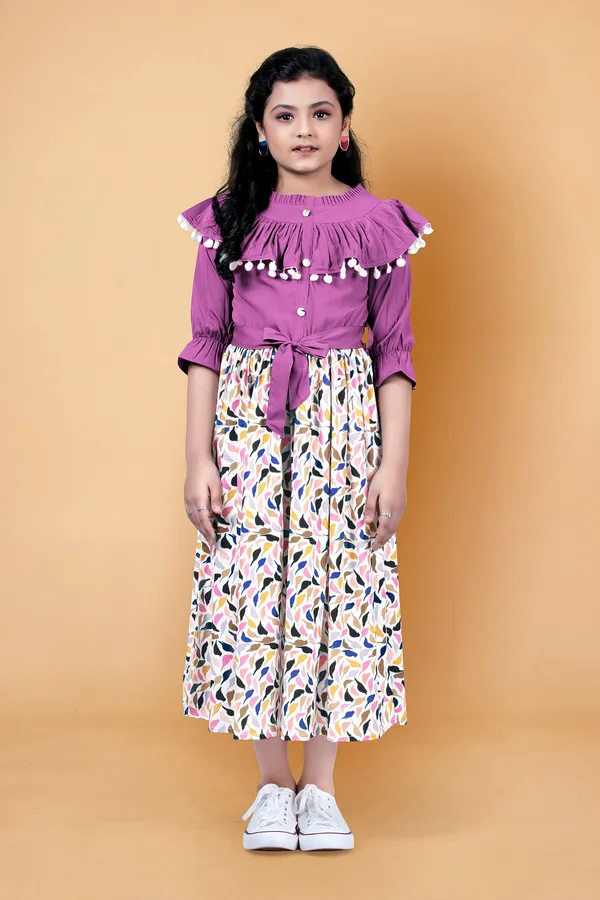 Purple_Crepe_Printed_Calf_Length_Dress_For_Girls