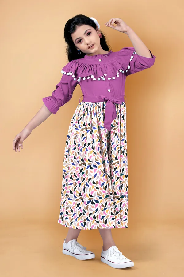 Purple_Crepe_Printed_Calf_Length_Dress_For_Girls