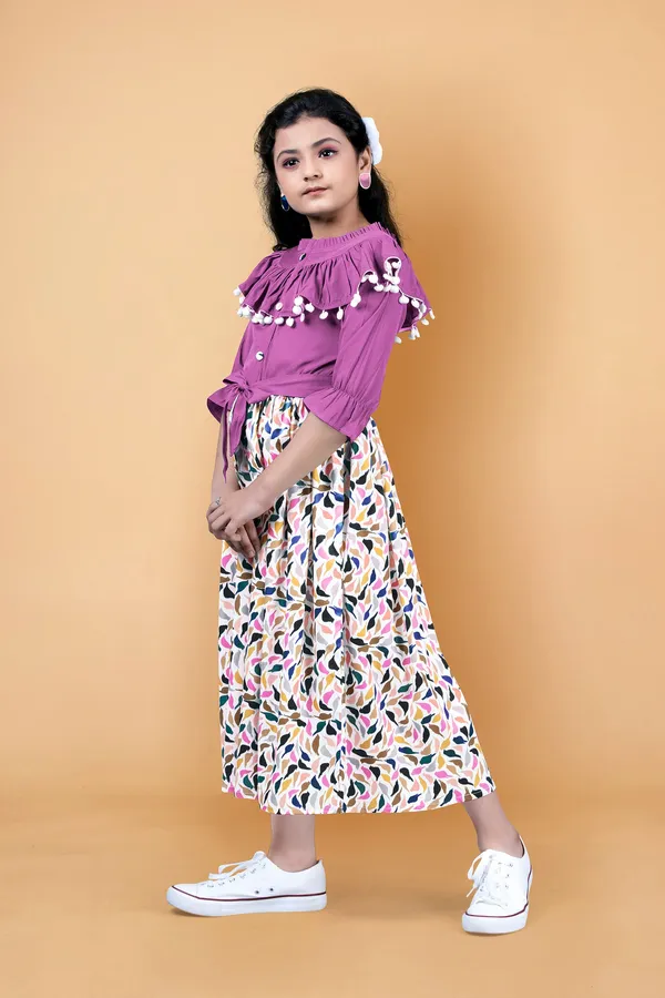 Purple_Crepe_Printed_Calf_Length_Dress_For_Girls