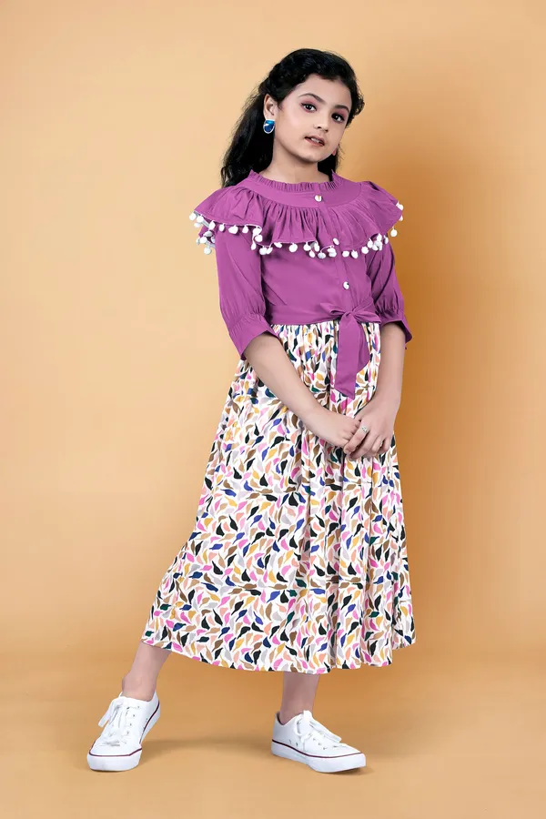 Purple_Crepe_Printed_Calf_Length_Dress_For_Girls