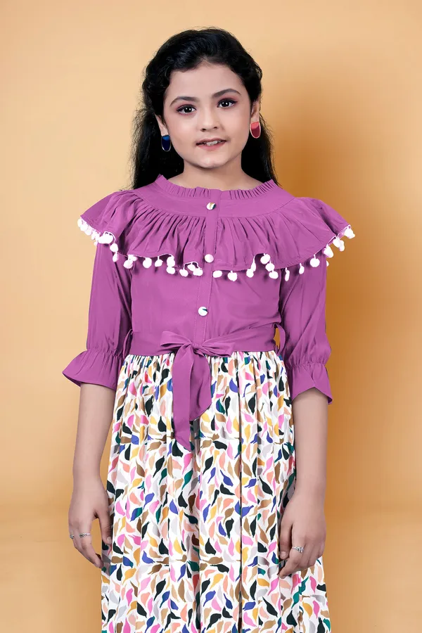 Purple_Crepe_Printed_Calf_Length_Dress_For_Girls