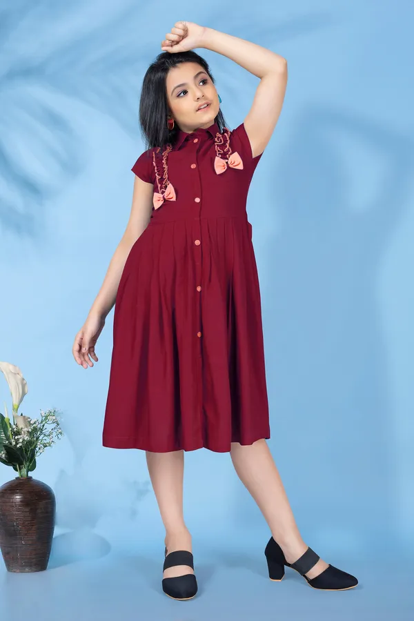 Maroon_Biscuit_Cotton_Slub_Front_Fastening_Fit_And_Flare_Knee_Length_Dress_For_Girls