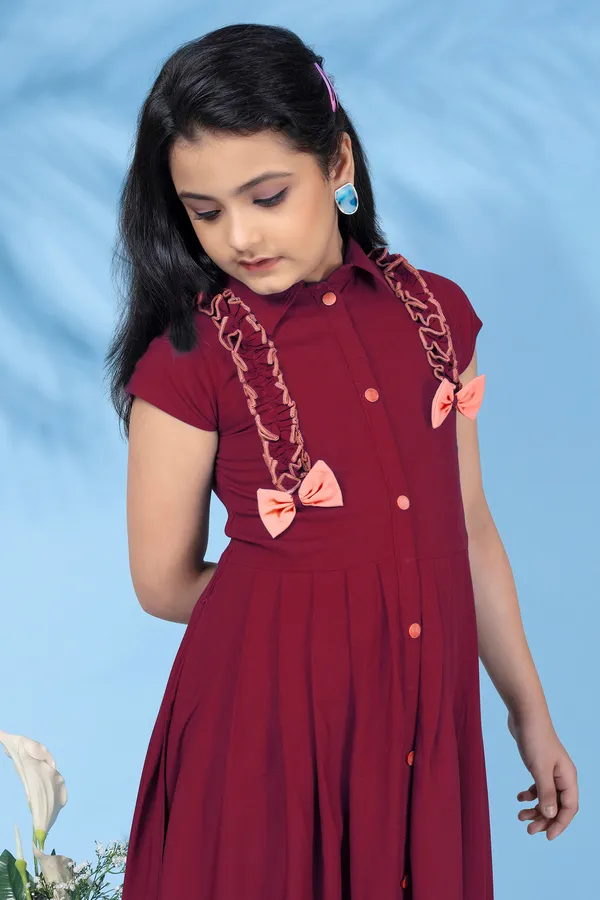 Maroon_Biscuit_Cotton_Slub_Front_Fastening_Fit_And_Flare_Knee_Length_Dress_For_Girls