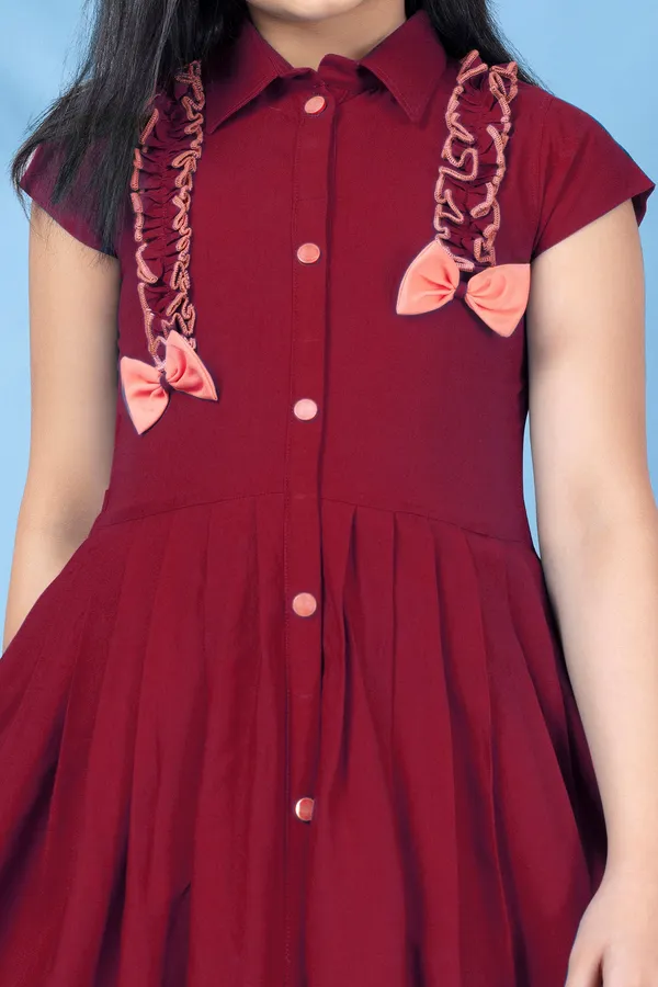 Maroon_Biscuit_Cotton_Slub_Front_Fastening_Fit_And_Flare_Knee_Length_Dress_For_Girls