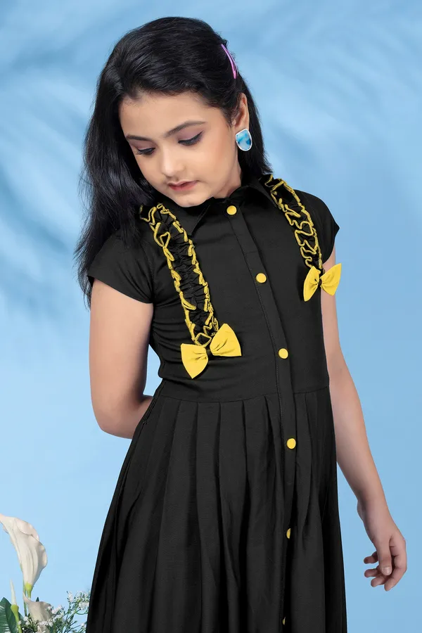 Black_Biscuit_Cotton_Slub_Front_Fastening_Fit_And_Flare_Knee_Length_Dress_For_Girls