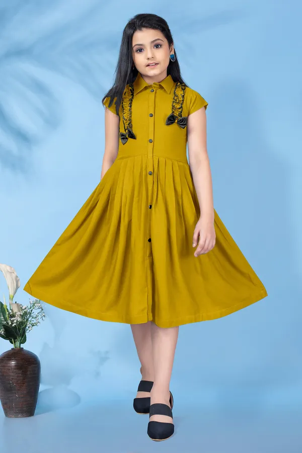 Mustard_Biscuit_Cotton_Slub_Front_Fastening_Fit_&_Flare_Knee_Length_Dress_For_Girls