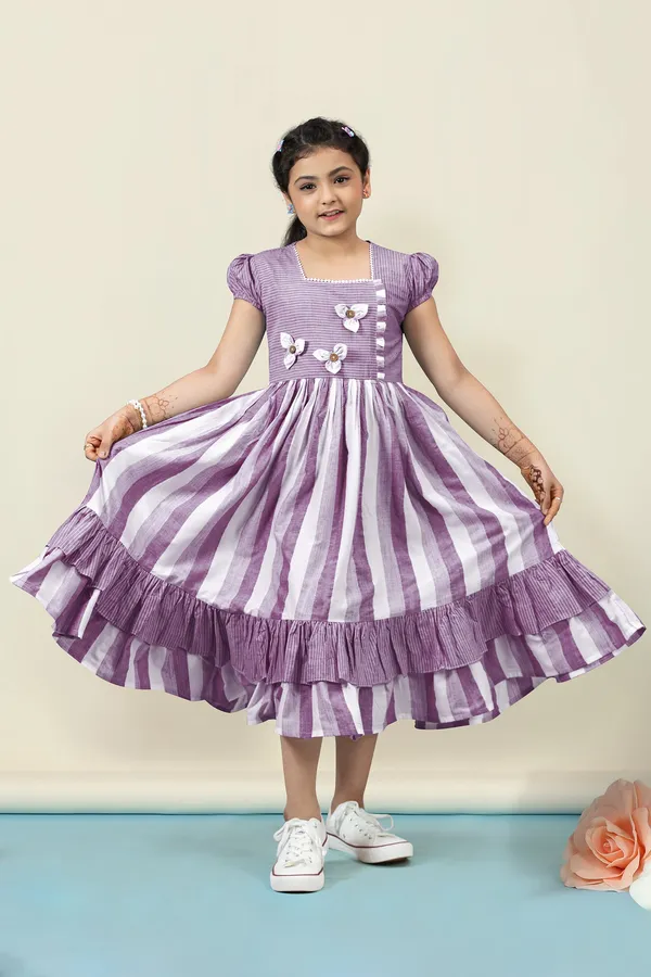 Purple_Cotton_Stripe_Printed_Fit_&_Flare_Calf_Length_Dress_For_Girls