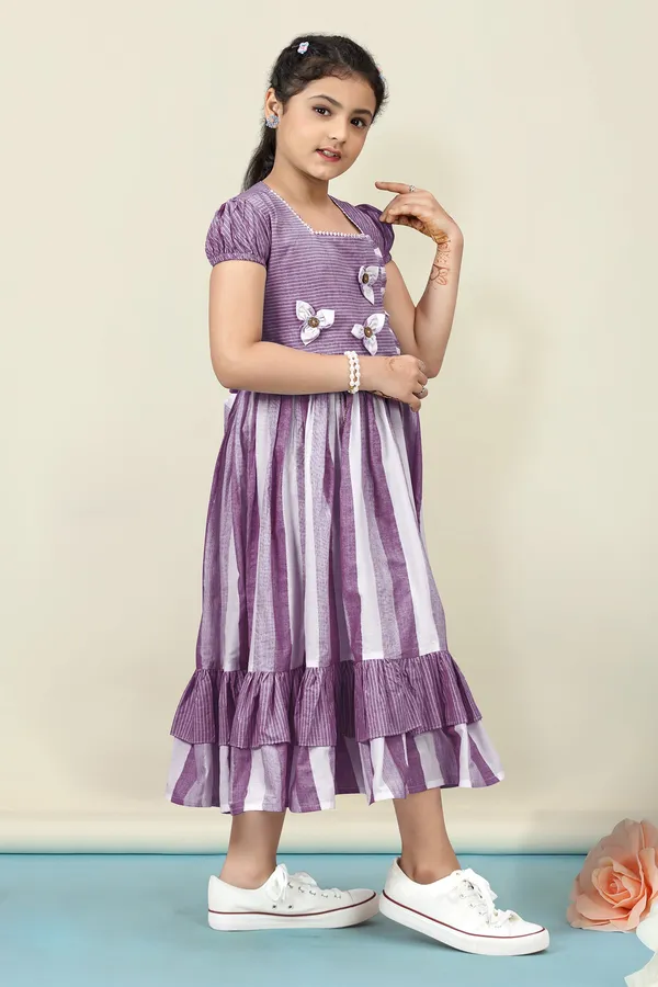 Purple_Cotton_Stripe_Printed_Fit_&_Flare_Calf_Length_Dress_For_Girls
