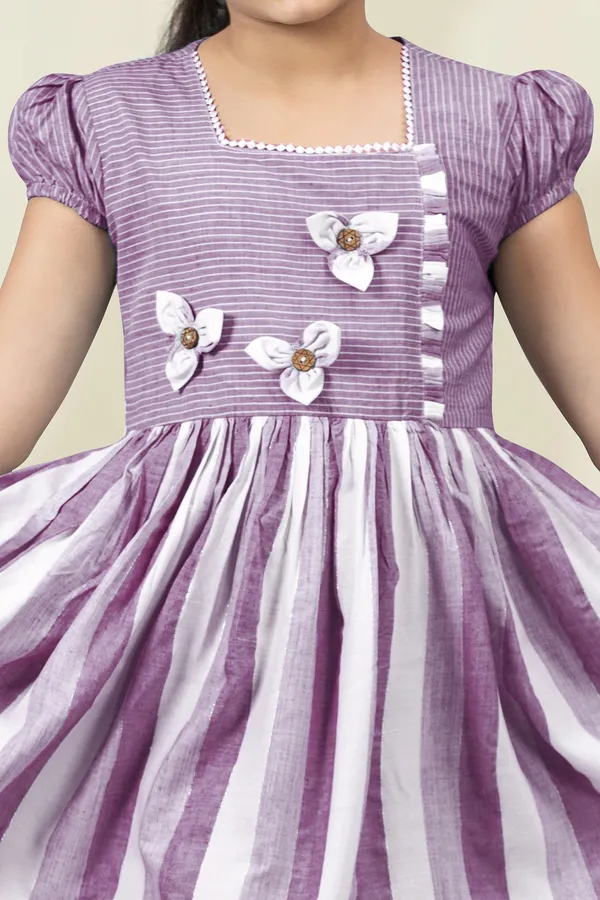 Purple_Cotton_Stripe_Printed_Fit_&_Flare_Calf_Length_Dress_For_Girls