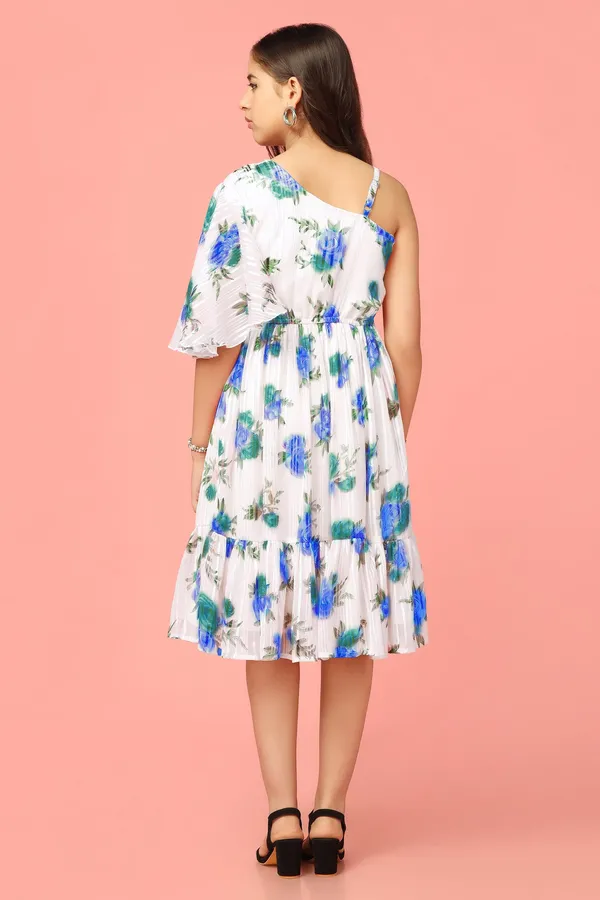 White_Georgette_Floral_Printed_Fit_&_Flare_Knee_Length_Dress_For_Girls