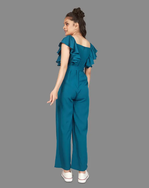 Blue_Front_Button_Ruffle_Pattern_Maxi_Jumpsuit_For_Girls