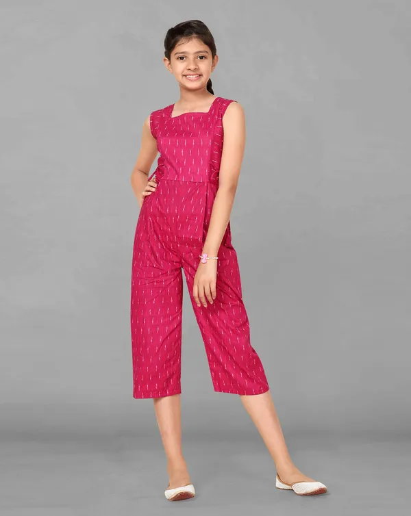 Pink_Calf_Length_Ikat_Printed_Jumpsuit_For_Girls