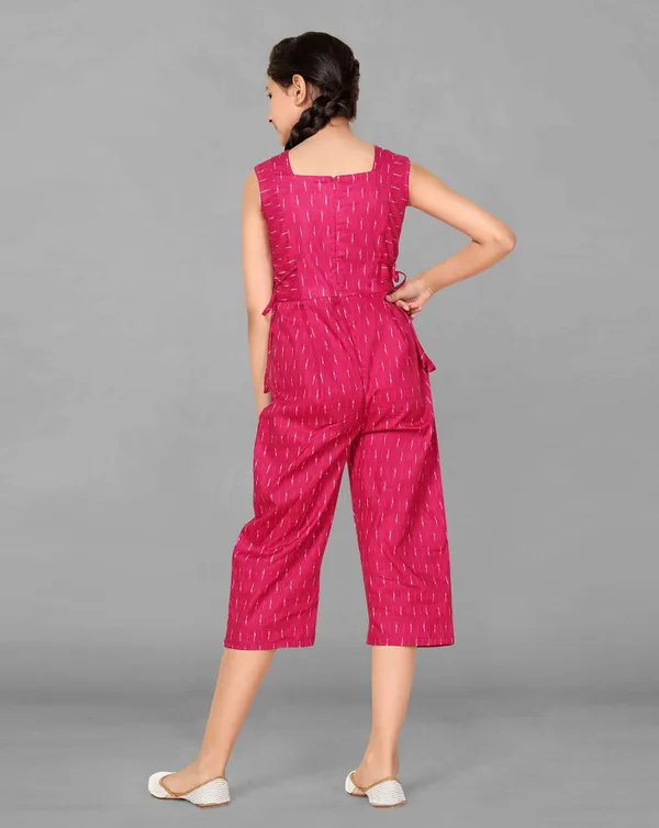 Pink_Calf_Length_Ikat_Printed_Jumpsuit_For_Girls