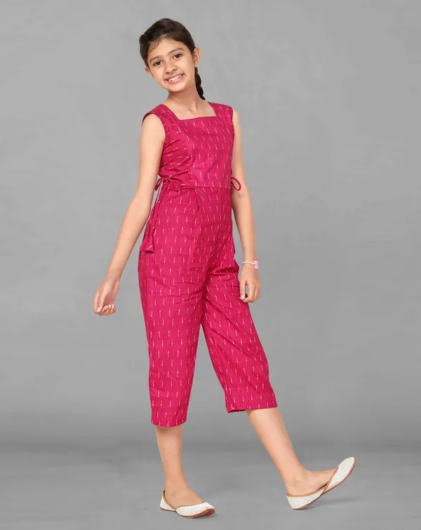Pink_Calf_Length_Ikat_Printed_Jumpsuit_For_Girls