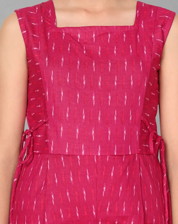 Pink_Calf_Length_Ikat_Printed_Jumpsuit_For_Girls