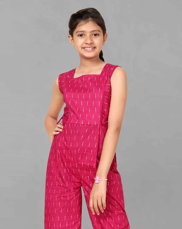 Pink_Calf_Length_Ikat_Printed_Jumpsuit_For_Girls