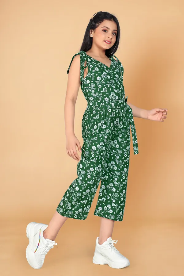 Green_Casual_Pure_Cotton_Print_Self_Tie_Knot_Capri_Jumpsuit_For_Girls